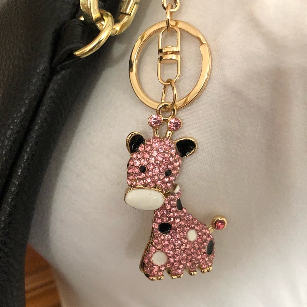 New Pink Crystal Giraffe Purse Charm/ Keychain